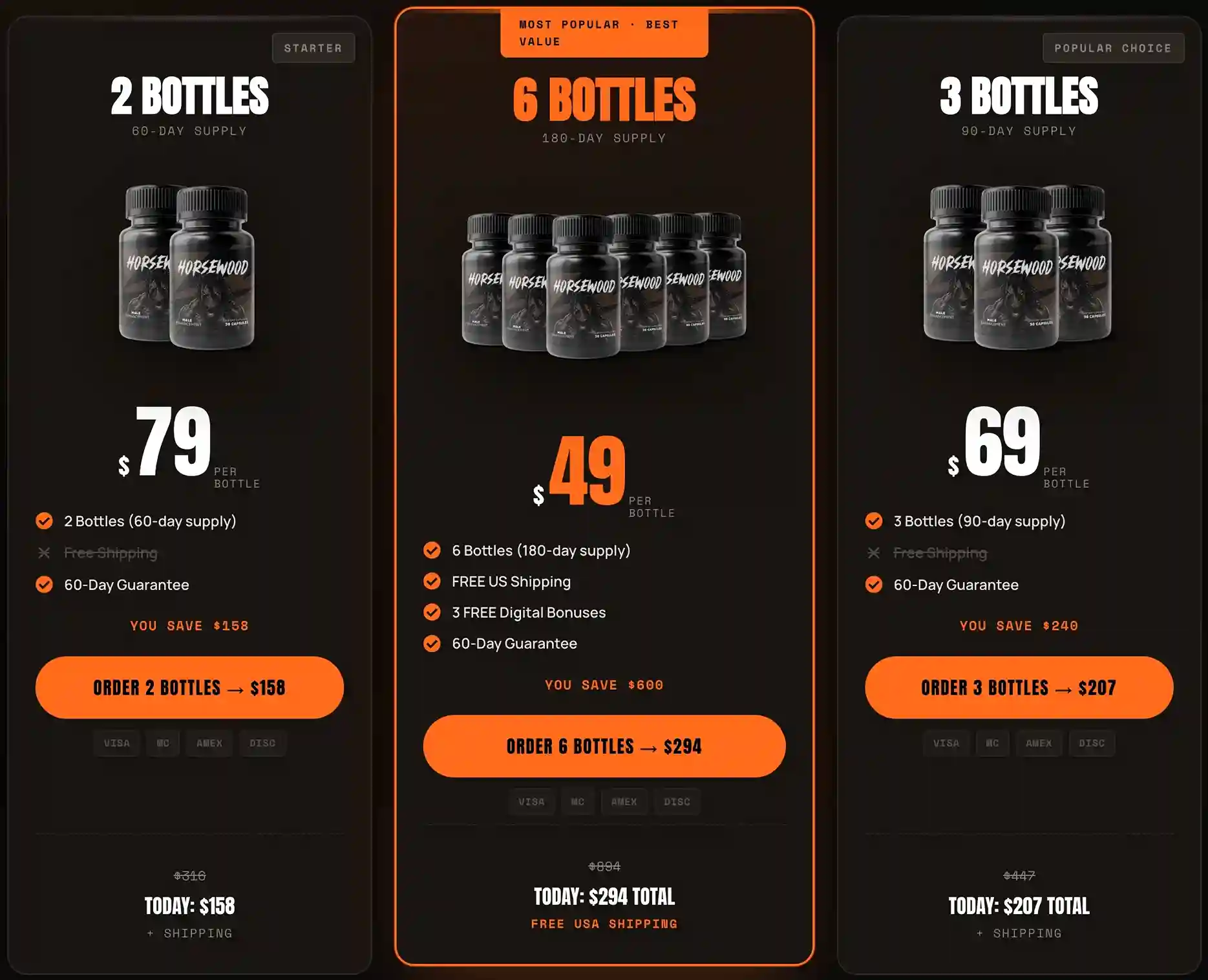 Horsewood Pricing 2 Bottle 3 Bottle 6 Bottle Packages
